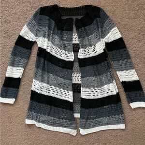 Source Unknown Black White Gray Striped Knitted Cardigan size L